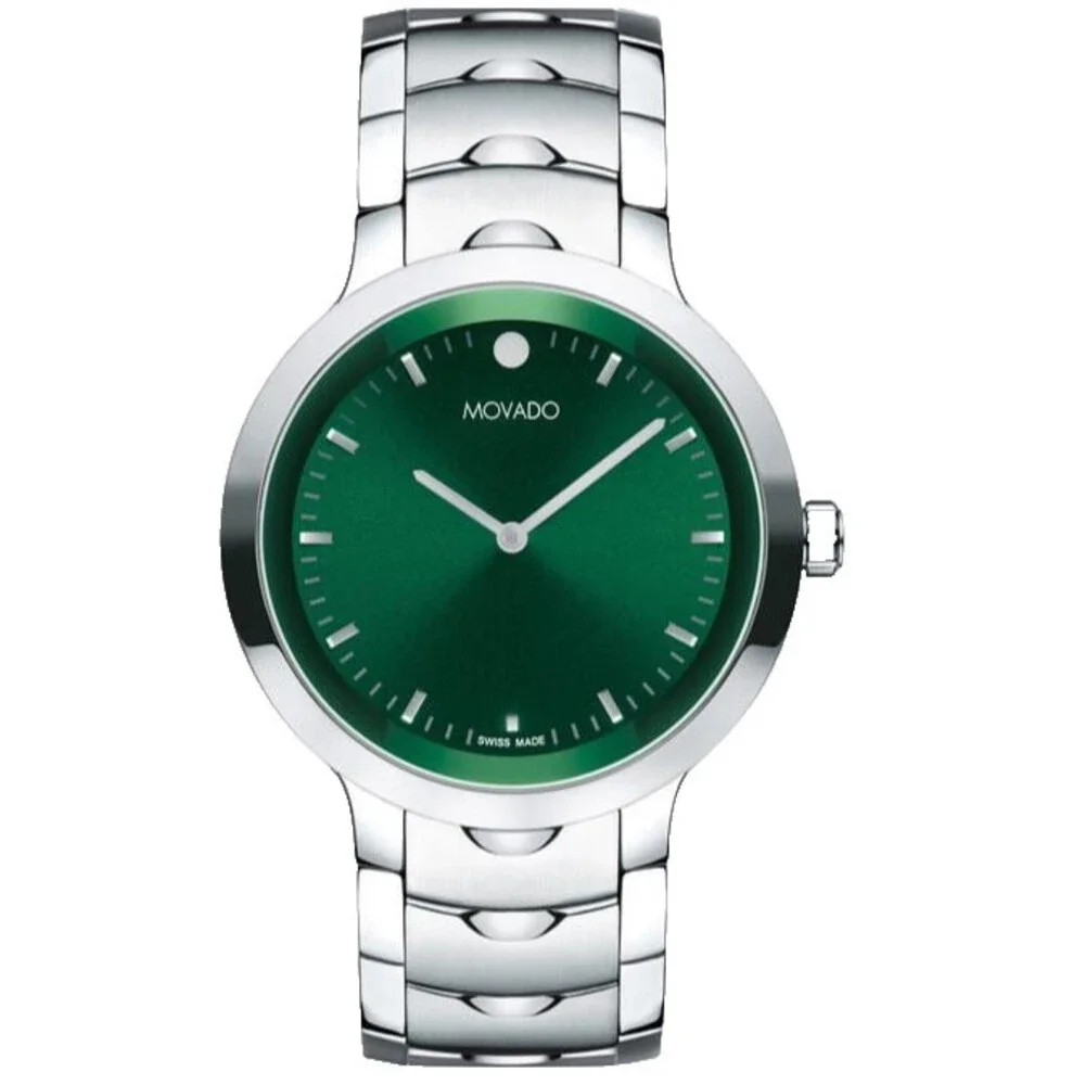 MOVADO STELLAR 0607904 GREEN DIAL SILVER BRACELET SWISS 40MM MENS WATCH